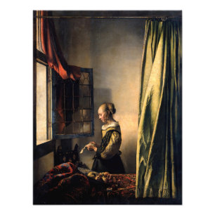 Vermeer - Meisje leest een brief in een open venst Foto Afdruk