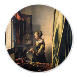 Vermeer - Meisje leest een brief in een open venst Keramische Knop