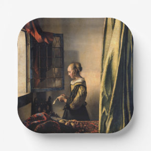 Vermeer - Meisje leest een brief in een open venst Papieren Bordje