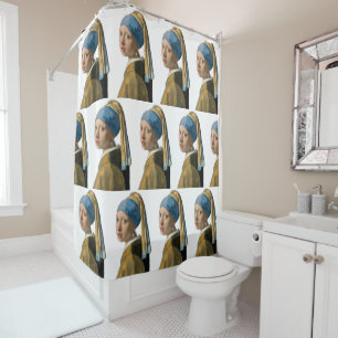 Vermeer - Meisje met een parel oorbel geïsoleerd Douchegordijn