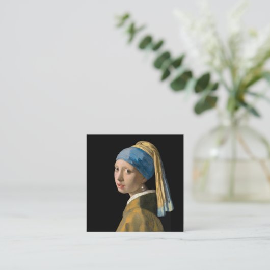 Vermeer - Meisje met een parel - QR-code Vierkante Visitekaartje (Staand voorkant)
