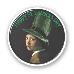 Vermeer Parel Oorbel Klaver St. Patrick's Dag Sticker