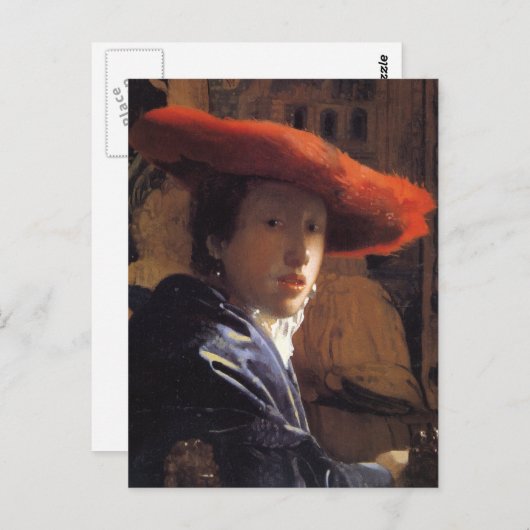 Vermeer schilderen - Meisje met rood Pet Briefkaart (Voorkant / Achterkant)