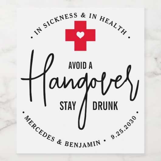Vermijd dat Hangover blijft Drink Relief Kit Wedde Wijn Etiket (Enkel label)