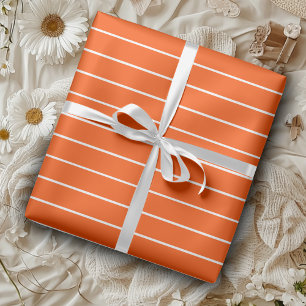 Vermilion rood en wit dun horizontaal gestreept cadeaupapier