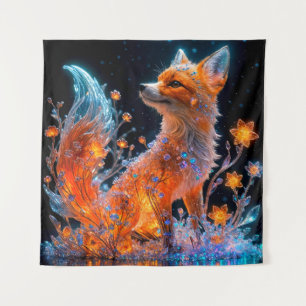Vermiljoen Crystal Fox met bioluminescente bloemen Wandkleed
