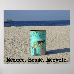 Verminder hergebruik recyclen schoon strand poster