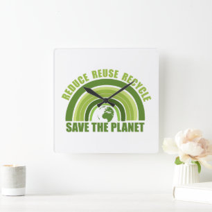 Verminder hergebruik recyclen vierkante klok