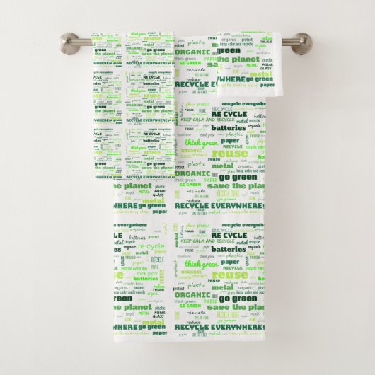 Verminder, hergebruik, Recyclen Word Cloud Bad Handdoek (Insitu)
