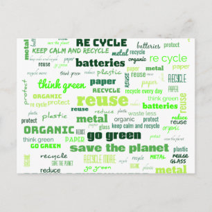 Verminder, hergebruik, Recyclen Word Cloud Briefkaart