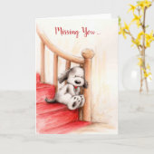 Vermist, verdrietige hond die op trap wacht kaart (Gele Bloem)