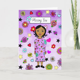 Vermiste u Whimsical Lady met Flowers Kaart