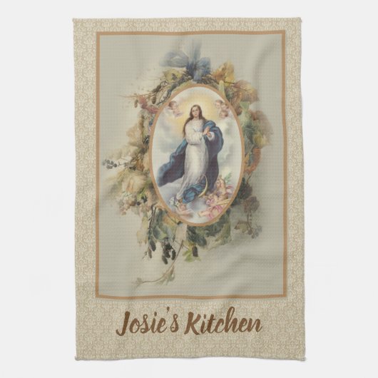 Vermoeden Maagd Mary Floral Theedoek (Verticaal)