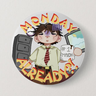 Vermoeid Chibi-personage, kantoorthema knop Ronde Button 7,6 Cm