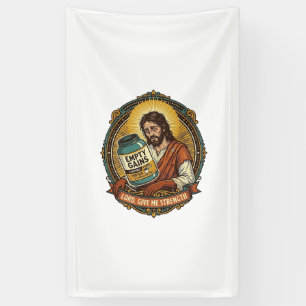 Vermoeide Jezus Lege Eiwitpoeder Container Gym Hum Spandoek