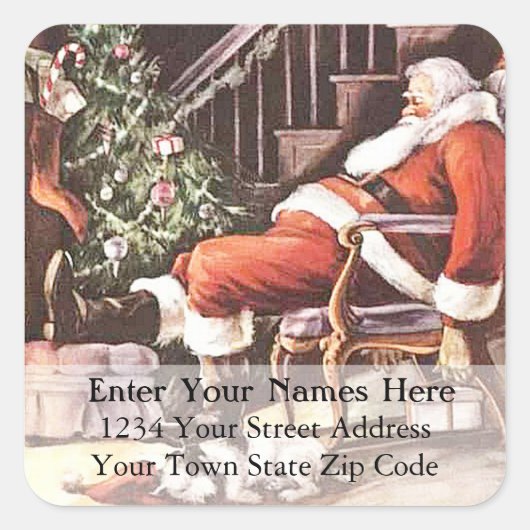 Vermoeide Santa adreslabel Vierkante Sticker (Voorkant)