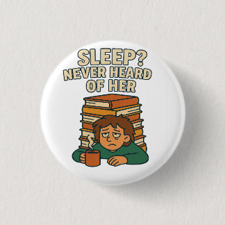 Vermoeide student verdrinkt in boeken Grappige quo Ronde Button 3,2 Cm