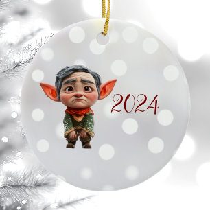 Vermoeide vader Kerst Elf Keramisch Ornament