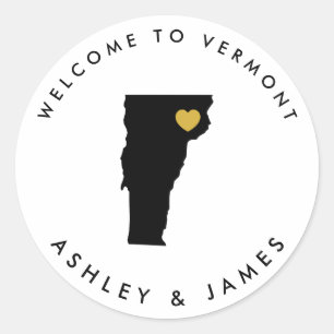 Vermont Bruiloft Welkom Sticker Label, Zwart, Goud