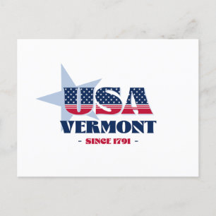 Vermont en carte postale rouge, blanche et bleue