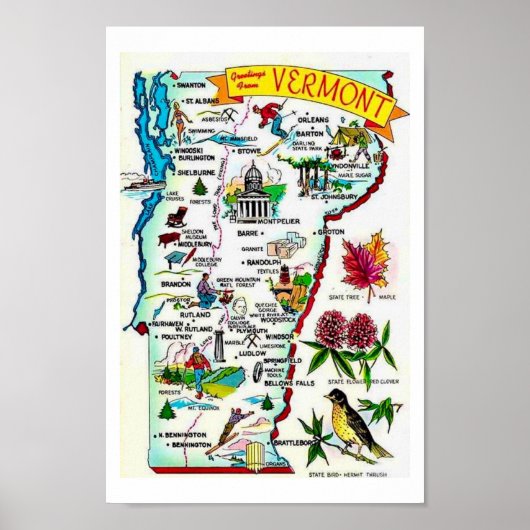  Vermont kaart afdrukken Poster (Voorkant)