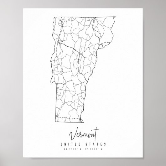Vermont Minimal Street Map Poster (Voorkant)