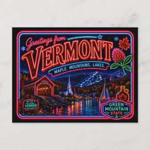 Vermont Neon Staat Retro Vintage Briefkaart