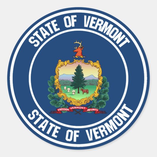 Vermont Round Emblem Ronde Sticker (Voorkant)