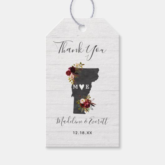 Vermont State Bestemming Rustieke bruiloft Dank u Cadeaulabel (Voorkant)