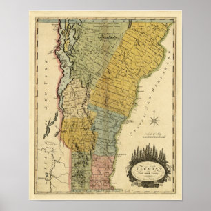 Vermont, van de werkelijke enquête - kaart 1814 poster