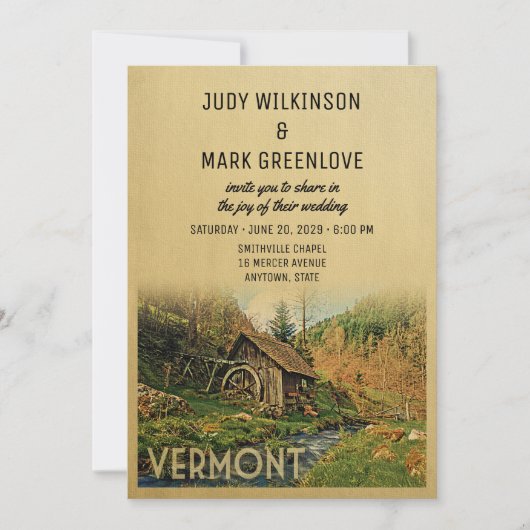 Vermont Wedding Invitation Rustic Cabin Mill Kaart (Voorkant)
