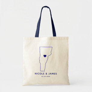 Vermont Wedding Welcome Bag Map Tas, Navy Blue Tote Bag