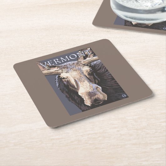VermontMoose Up Close Vierkante Kartonnen Onderzetter (Schuin)