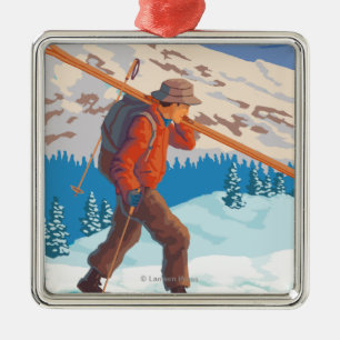 VermontSkier Carrying Skis Metalen Ornament