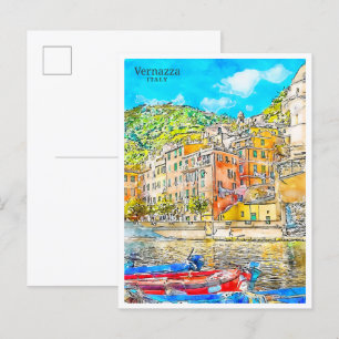 Vernazza Italië vintage reizen waterverf Briefkaart