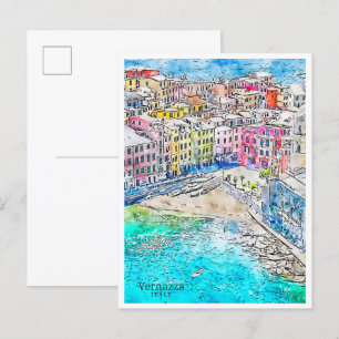 Vernazza Italië vintage reizen waterverf Briefkaart
