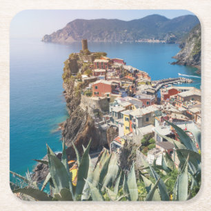 Vernazza, stad Cinque Terre Vierkante Kartonnen Onderzetter