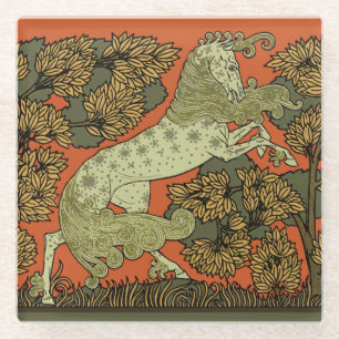 Verneuil Art Nouveau Paard: Vintage Equestrian Glazen Onderzetter