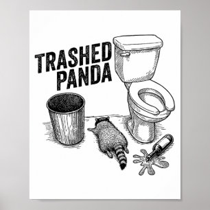 Vernielde Panda, Grappige Dronken Wasbeer, Afvalpa Poster