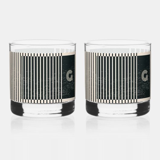 Vernieuwde zwart / crème stijl afdrukken whisky glas (Voorkant)
