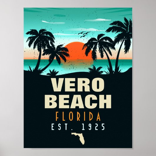 Vero Beach Florida Retro Sunset Souvenirs 60s Poster (Voorkant)