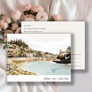 Verona Adige Rivier Italië Aquarel Italiaanse Reis Briefkaart