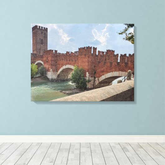 Verona Castelvecchio Bridge uitzicht canvas print (Insitu (Houten vloer))