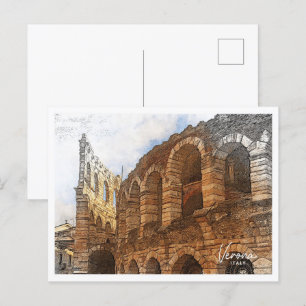 Verona Italië Mooi kleurenpotloodlandschap Briefkaart