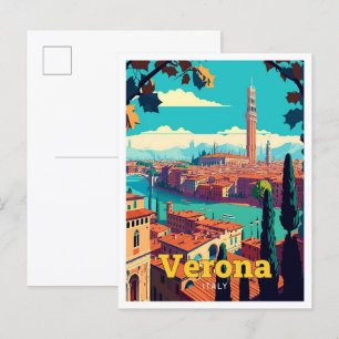 Verona Italië Reizen Kunst Vintage Illustratie Briefkaart