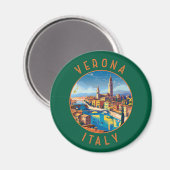 Verona Italië Retro Distressed Circle Magneet (Voorkant / Achterkant)