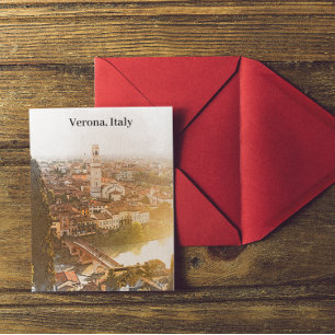 Verona Italië Stad Silhouette Waterverf Schilderij Briefkaart