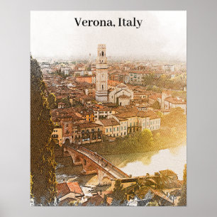 Verona Italië Stad Silhouette Waterverf Schilderij Poster