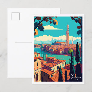 Verona Italië vintage reisillustratie Briefkaart