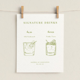VERONA Moss Green Minimalistische Handtekening Dri Poster
